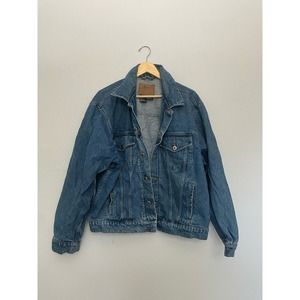 Vintage Route 66 Varsity metal button down jean jacket | size XL